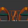 Round Wooden Table Chair Set With Curved Backrest Green Seat Cushion Orange Accent Metal Legs