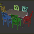 Wooden Rectangular Dining Table Set With Six X Back Chairs And Simple Design
