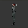 3D Female Military Character With Red Hair Green Uniform Holding Green Bottle And Tool