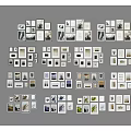 Various Size Photo Frames With Different Designs And Decorative Art Arranged On Gray Background