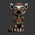 Cute Lemur Character Wearing Glasses And Colorful Outfit With Striped Tail