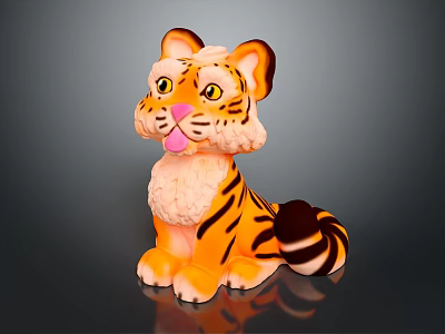 Cute Tiger Plush Toy With Orange Black Stripes Sitting Pose And Pink Tongue 3d model
