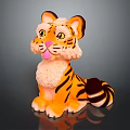 Cute Tiger Plush Toy With Orange Black Stripes Sitting Pose And Pink Tongue