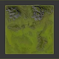 Realistic 3D Green Terrain Model With Rolling Hills And Rocky Mountain Peaks