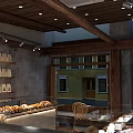 Cozy Dessert Shop Interior With Wooden Decor Display Counter Fresh Pastries And Tables