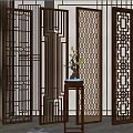 New Chinese-style partition solid wood partition combination 3d model