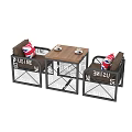 Outdoor Table with Black Metal Frame and Matching Sofas Featuring Union Jack Cushions 3d model