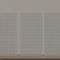 Three White Grid Patterned Room Dividers Standing on Light Wooden Floor Against Neutral Wall