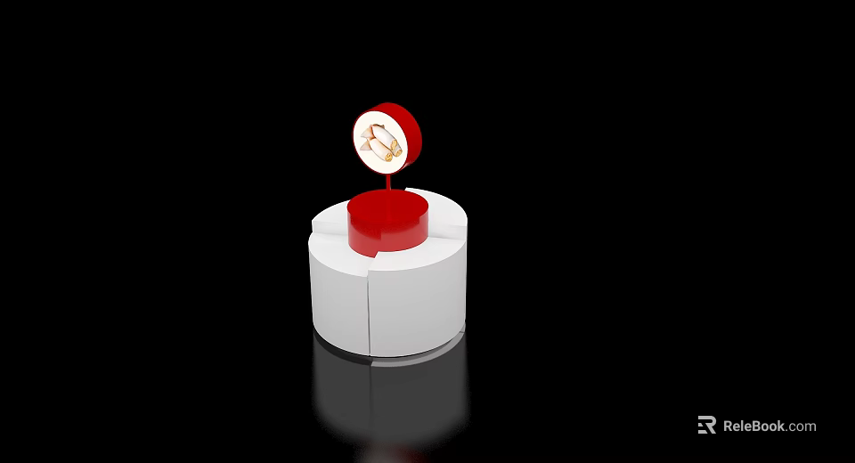 Display Island With White Circular Base Red Structure And Gold Coin Top 3d model 