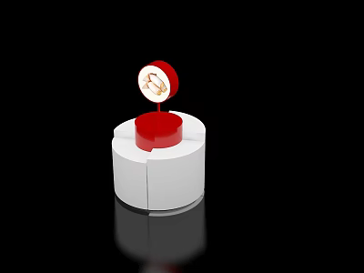 Display Island With White Circular Base Red Structure And Gold Coin Top 3d model