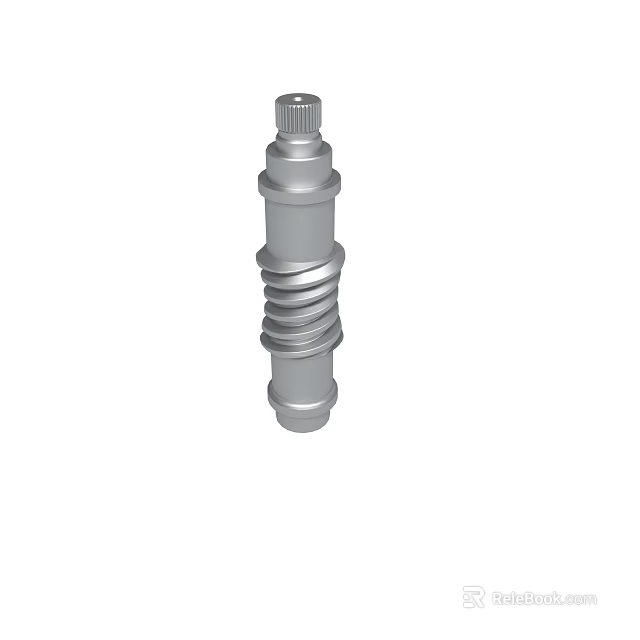 Silver Metal Cylindrical Mechanical Component With Threaded Sections And Top Knob 3d model 