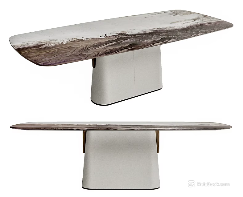Modern Minimalist Dining Table With Natural Marble Texture Top And Sleek White Base 3d model 