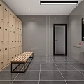 Modern Locker Room Interior With Wooden Lockers Bench Mirror And Sink