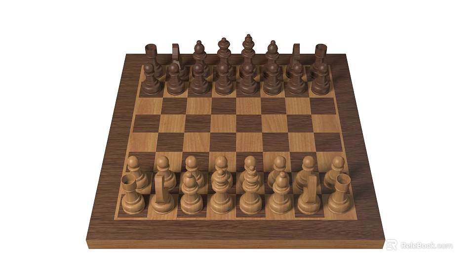 Classic Wooden Chessboard Featuring Detailed Chess Pieces For Board Game Entertainment 3d model 