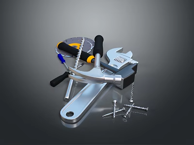 Complete Hand Tools Kit Including Wrench Screwdriver Hammer Tape Measure And Screws 3d model