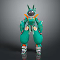 Game Movie Green Mech Character With Rabbit Ear Head Orange White Mechanical Details