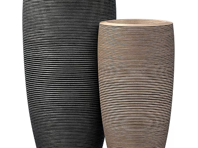 Two Tall Modern Decorative Vases With Black And Brown Striped Texture 3d model