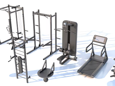Complete Home Gym Sports Equipment Set With Training Rack Treadmill And Fitness Machines 3d model