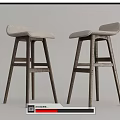 Modern Pair of Bar Stools with Wooden Frame and Light Colored Upholstered Seats