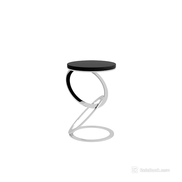 Sleek Modern Side Table With Black Round Tabletop And Silver Spiral Metal Frame 3d model 