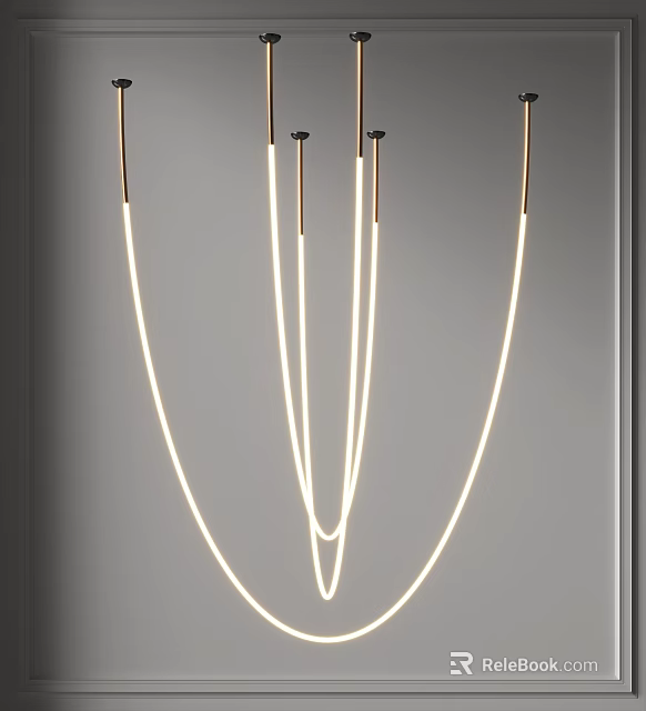 Modern Curved LED Chandelier With Sleek Metal Frame For Stylish Contemporary Interior Design 3d model 