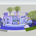 Children's Play Area With Circular Design Blue Floor Green Central Structure And Trees