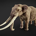 Mammoth With Long Curved Tusks And Gray Skin Standing In Dark