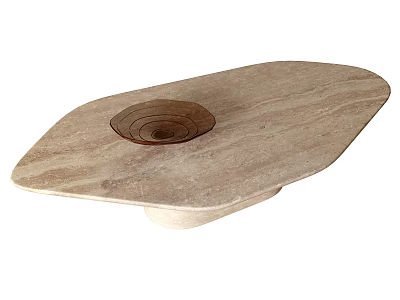 Natural Wood Coffee Table With Circular Groove Design For Living Room 3d model