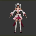 Anime Style Game and Movie Character With Silver White Hair Pink White Off Shoulder Outfit