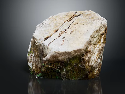 Natural Wooden Stone Displaying Surface Cracks Mossy Details and Rustic Organic Texture 3d model