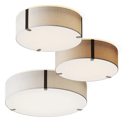 Three Round Modern Ceiling Lights with Linen Shades for Indoor Living Room Bedroom 3d model