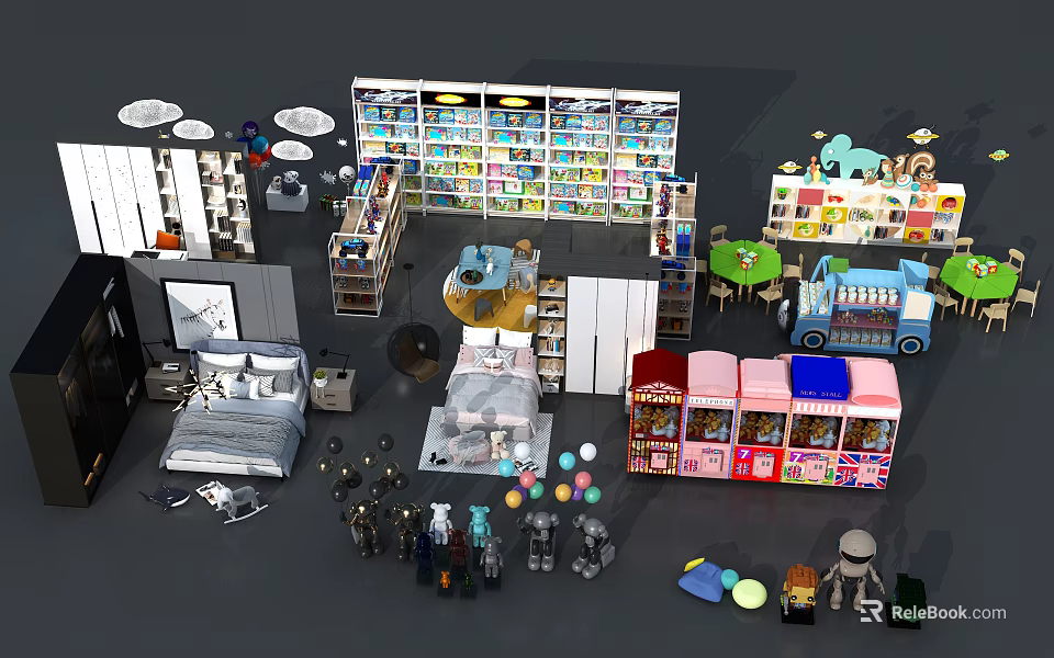 Multi Tiered Retail Display Shelves With Modern Design For Toys Books And Decorative Items 3d model 