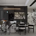 Modern Living Dining Room Interior With Black Sofa White Rug Floor Lamp And Abstract Painting