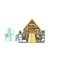 Creative Pyramid Shaped Bookcase Design Featuring Books Plants And Cactus Decorations 3d model
