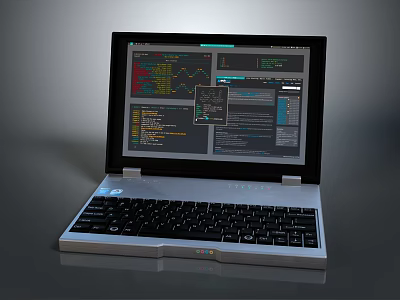 Sleek Silver Laptop Displaying Data Charts And Programming Interface With Open Screen 3d model