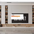 Modern Minimalist TV Wall Design With Symmetric Shelves Decorative Items And Wooden Base