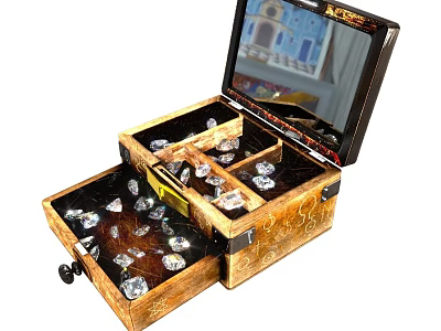 Sparkling Diamond Jewelry Stored in Wooden Box with Multiple Compartments and Mirror Lid 3d model