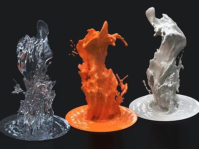 Colorful Fluid Form Sculptures With Transparent Orange And White Carvings On Round Bases 3d model