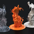 Colorful Fluid Form Sculptures With Transparent Orange And White Carvings On Round Bases