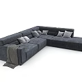Modern Gray L shaped Sectional Sofa with Plush Cushions and Throw Blanket 3d model