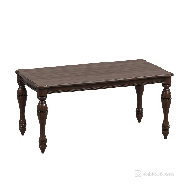 Wooden Dark Brown Desk With Carved Legs And Rectangular Top 3d model