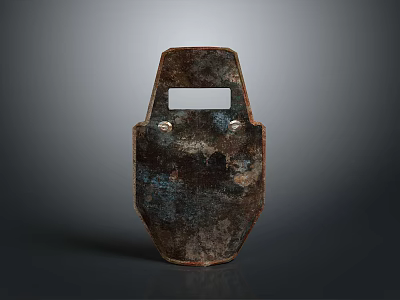 Ancient Rusty Metal Shield as Historical Protective Weapon with Rectangular Hole and Rivets 3d model