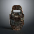 Ancient Rusty Metal Shield as Historical Protective Weapon with Rectangular Hole and Rivets