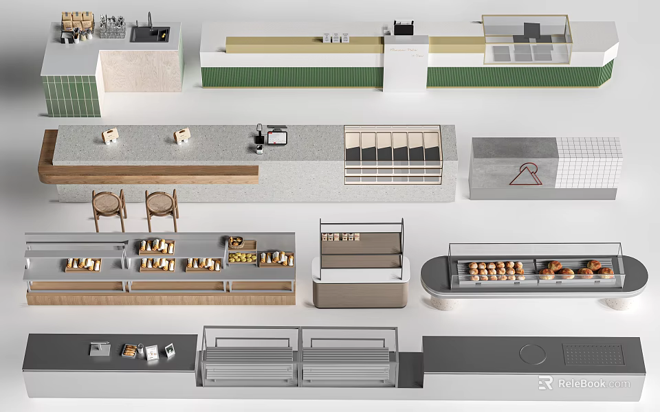 Modern Bar Counter Designs With Wooden Tops Seats And Storage Features 3d model 