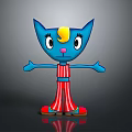 Blue Cat Game Character With Yellow Top Big Eyes Pink Nose And Striped Pants