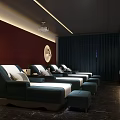 Relaxing SPA Sauna Lounge With Modern Design Comfortable Seating Large TV And Warm Lighting
