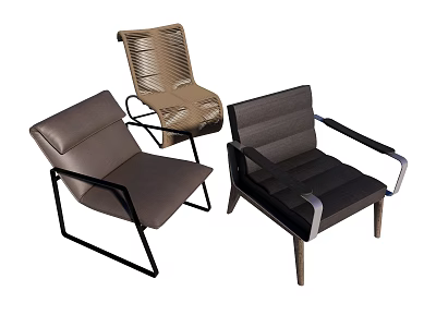 Modern Leisure Chairs With Leather Upholstery And Sleek Metal Frame Design 3d model