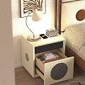 Light Colored Nightstand With Table Lamp Mobile Phone Open Drawer Pink Box And Bedside Items 3d model
