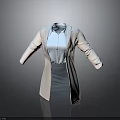Elegant Long White Coat with Light Blue Shirt and Skirt Professional Ensemble
