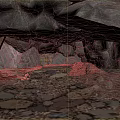 Cave Interior Scene With Rocky Overhang Rock Walls And Stone Floor Debris
